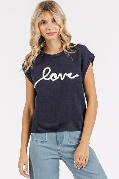 Mittoshop - Dark Navy LOVE Cap Sleeve Knit Top