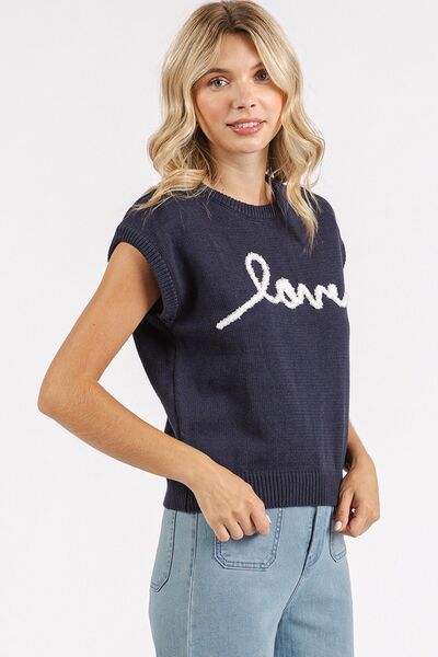 Mittoshop - Dark Navy LOVE Cap Sleeve Knit Top