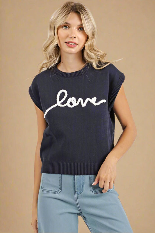 Mittoshop - Dark Navy LOVE Cap Sleeve Knit Top