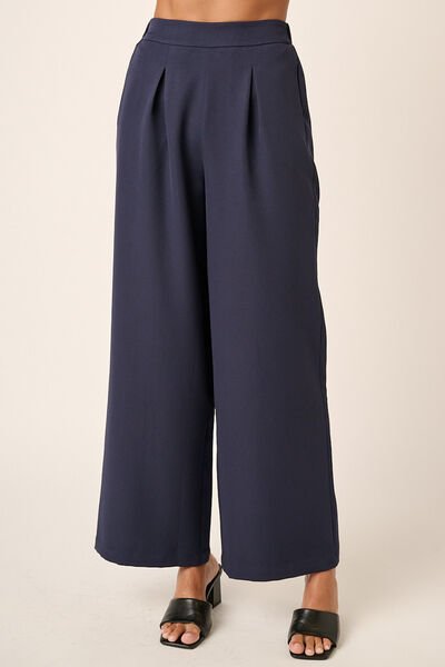 Mittoshop - Dark Navy Pleated Wide Leg Pants