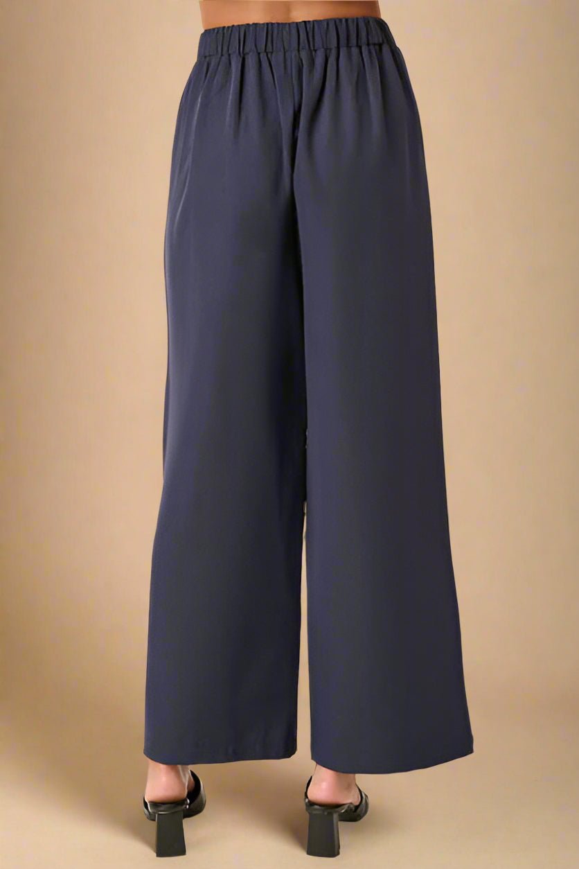 Mittoshop - Dark Navy Pleated Wide Leg Pants