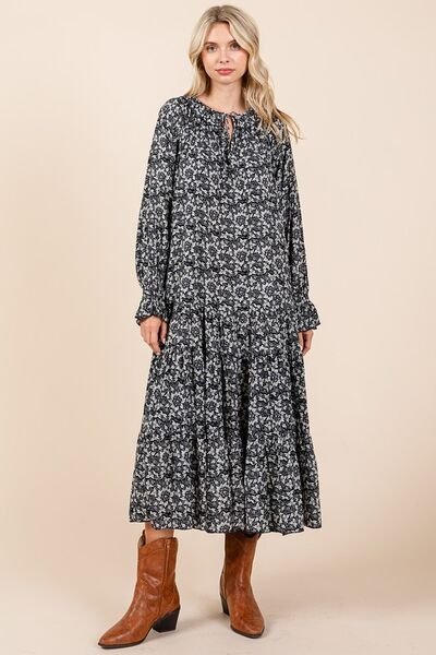 Mittoshop - Dark Navy Printed Flounce Sleeve Midi Dress