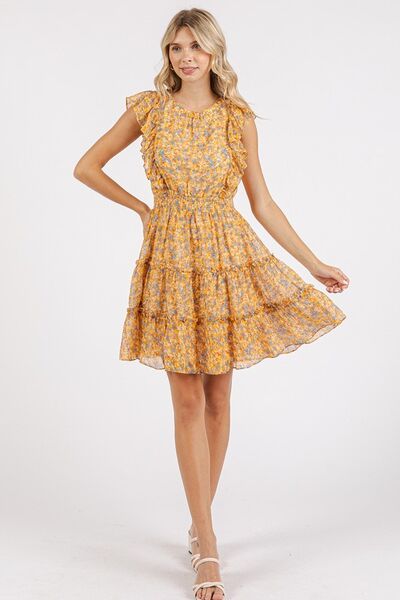 Mittoshop - Ditsy Floral Chiffon Mini Dress in Tangerine