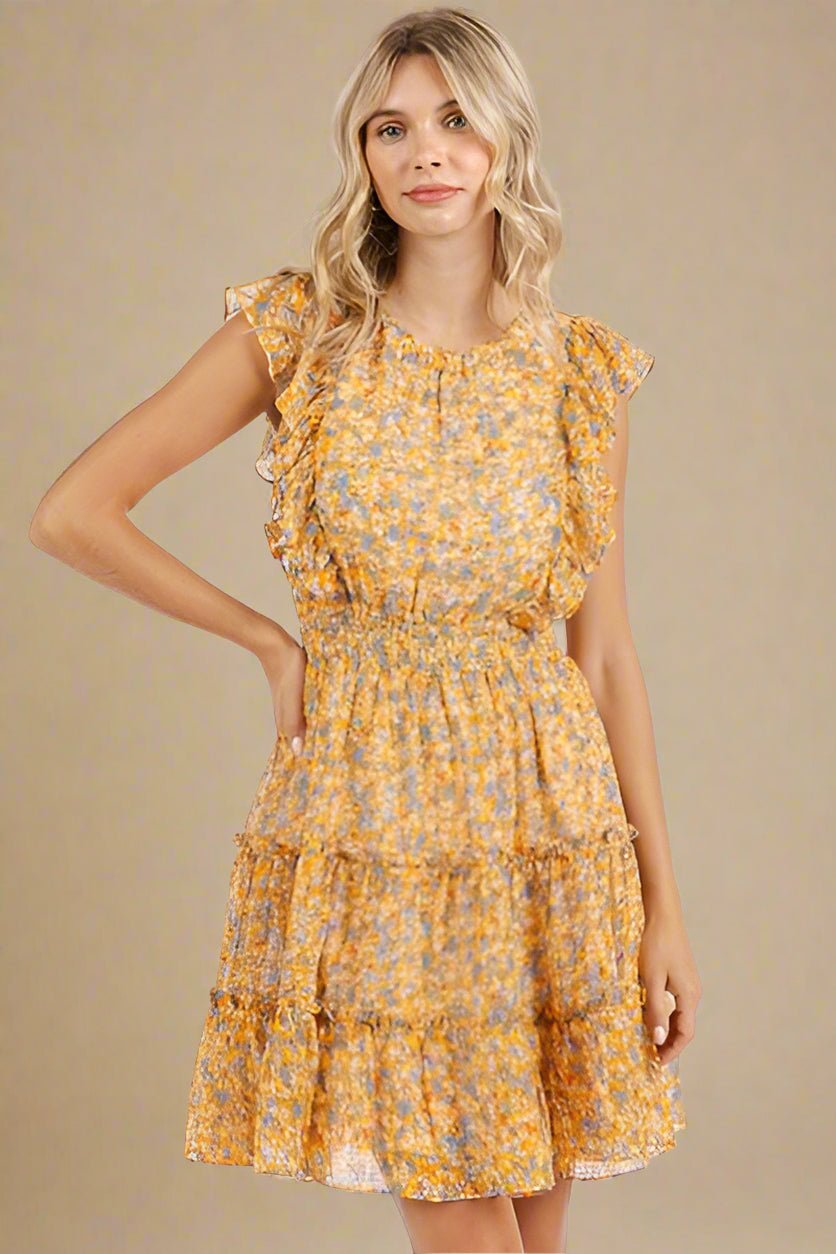 Mittoshop - Ditsy Floral Chiffon Mini Dress in Tangerine