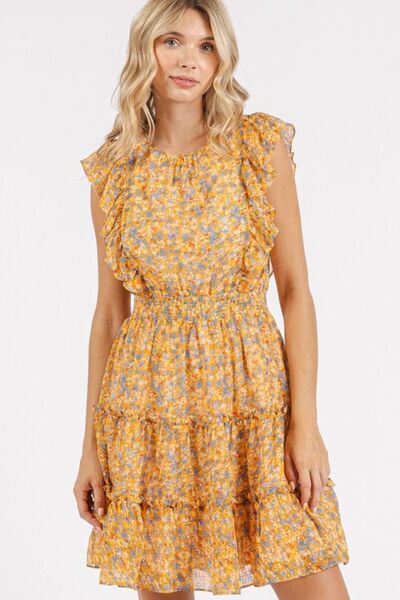 Mittoshop - Ditsy Floral Chiffon Mini Dress in Tangerine