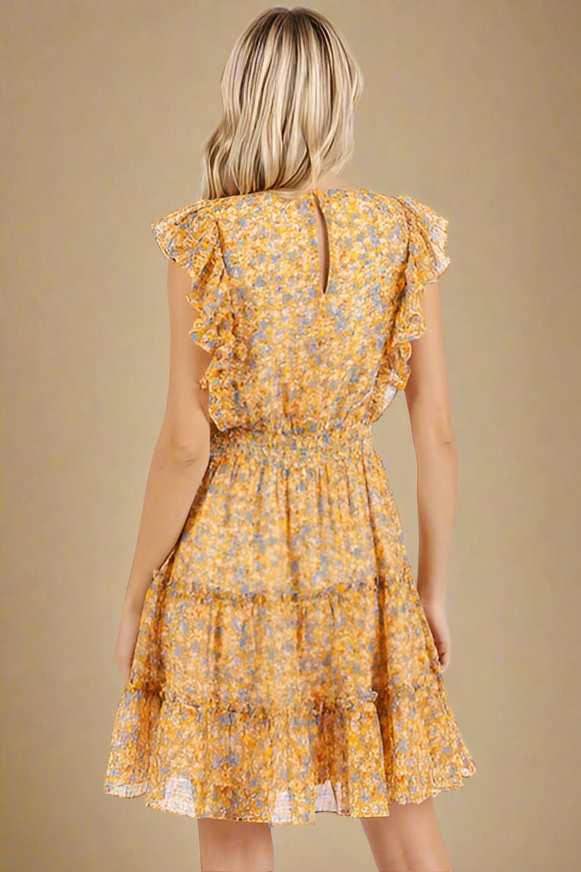 Mittoshop - Ditsy Floral Chiffon Mini Dress in Tangerine