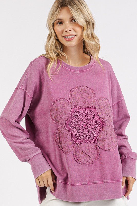 Mittoshop - Dusty Pink Flower Patch Tunic Sweatshirt