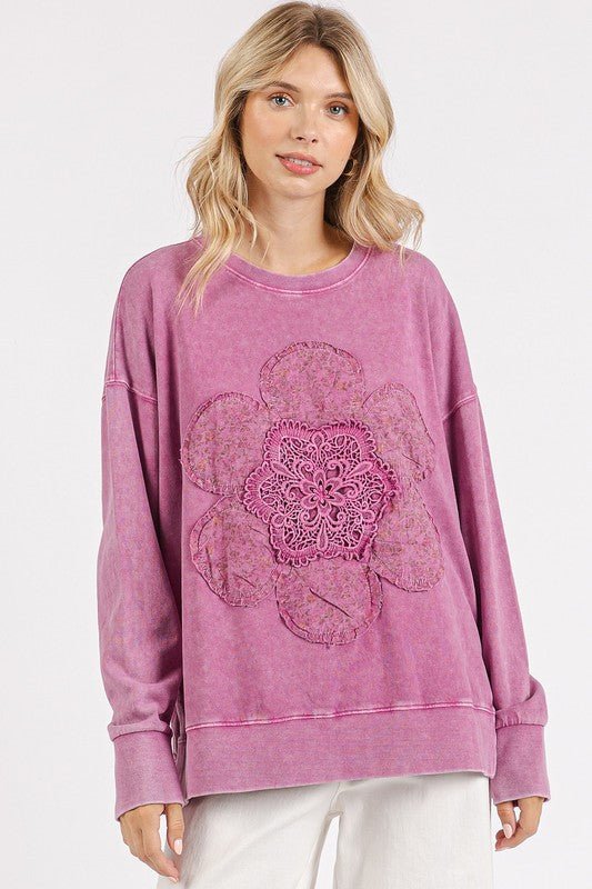 Mittoshop - Dusty Pink Flower Patch Tunic Sweatshirt