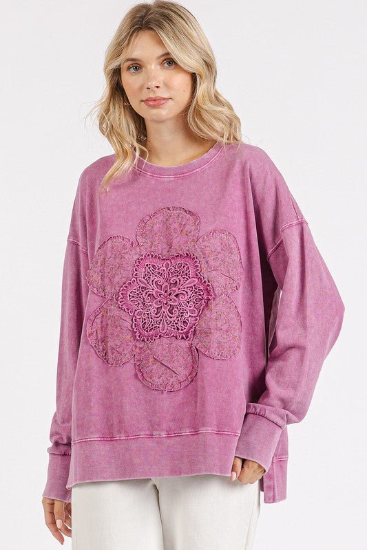 Mittoshop - Dusty Pink Flower Patch Tunic Sweatshirt