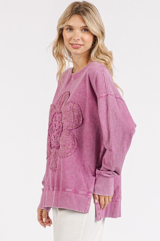 Mittoshop - Dusty Pink Flower Patch Tunic Sweatshirt