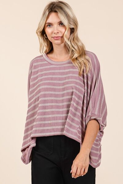 Mittoshop - Dusty Pink Striped Dolman Sleeve Top