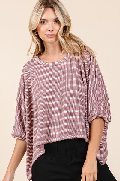 Mittoshop - Dusty Pink Striped Dolman Sleeve Top