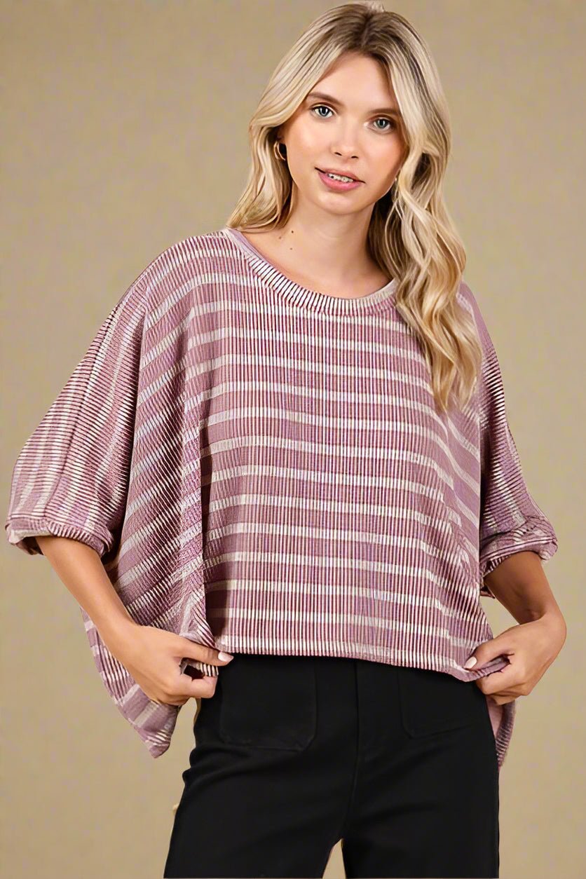Mittoshop - Dusty Pink Striped Dolman Sleeve Top
