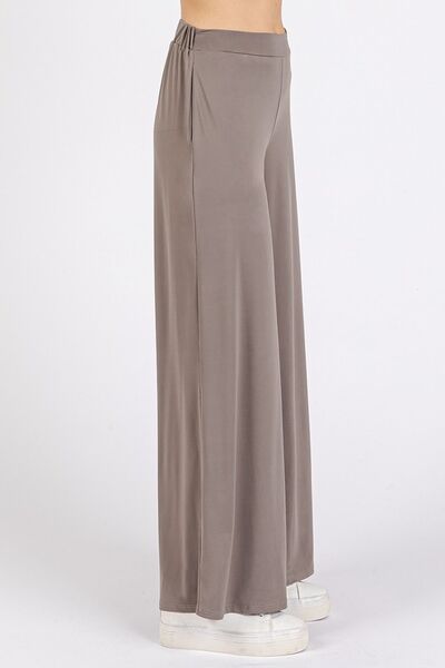 Mittoshop - Elastic Waist Wide Leg Pants in Smokey Taupe