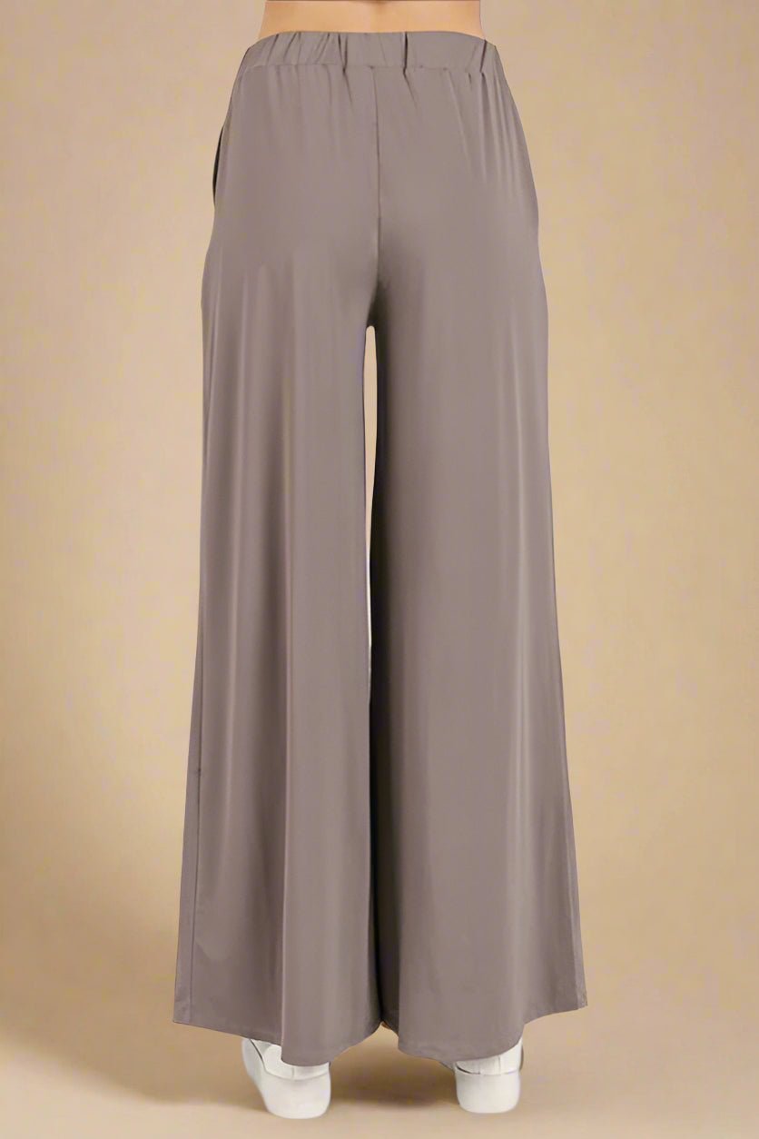 Mittoshop - Elastic Waist Wide Leg Pants in Smokey Taupe