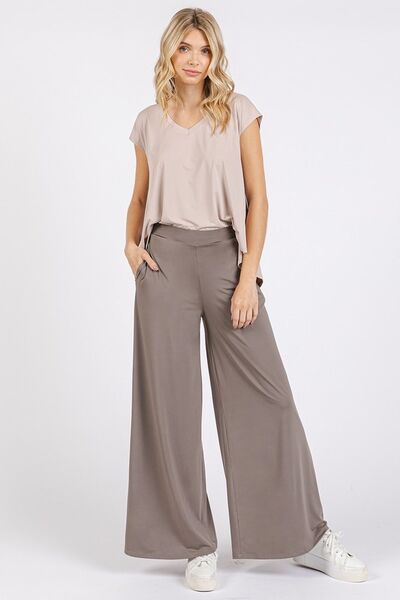 Mittoshop - Elastic Waist Wide Leg Pants in Smokey Taupe