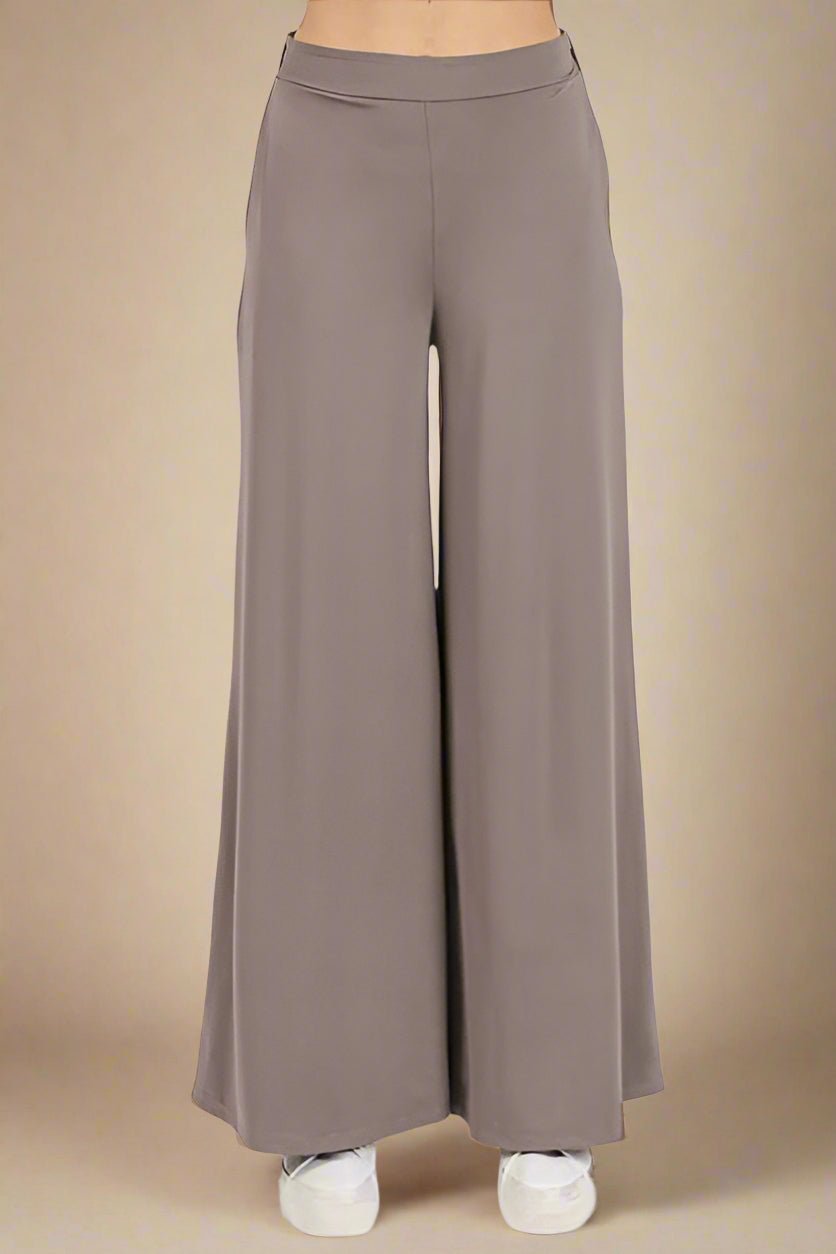 Mittoshop - Elastic Waist Wide Leg Pants in Smokey Taupe