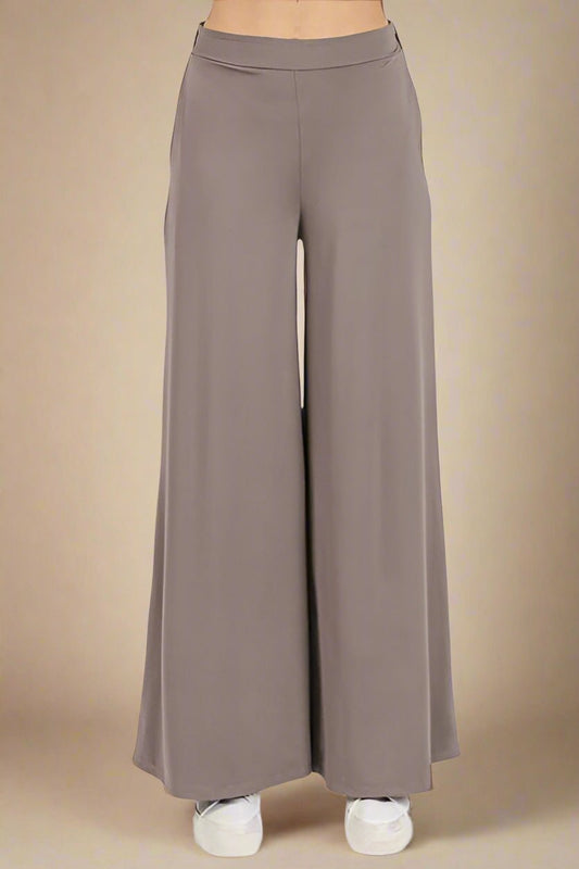 Mittoshop - Elastic Waist Wide Leg Pants in Smokey Taupe