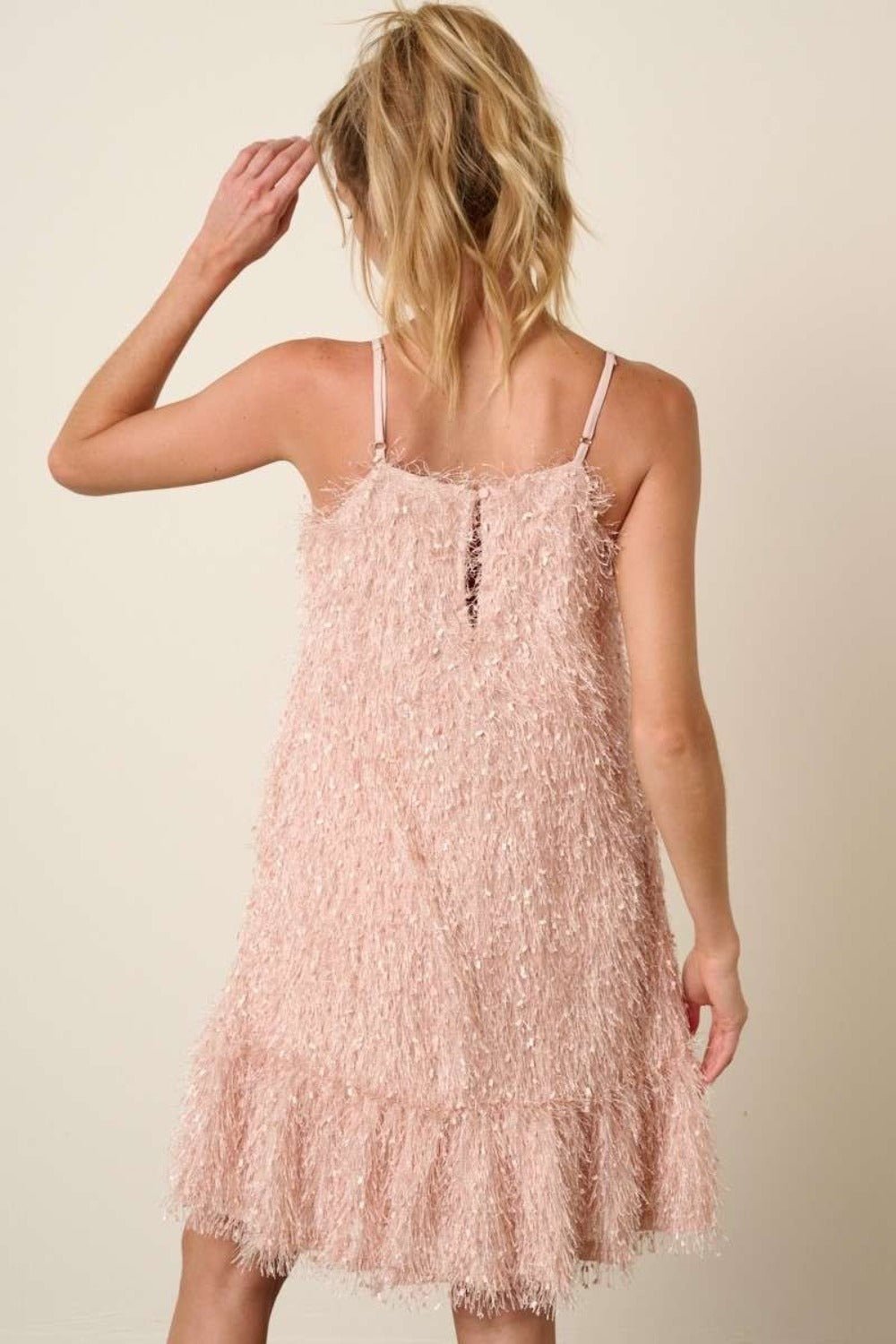 Mittoshop - Feather Ruffle Hem Mini Cami Dress in Blush