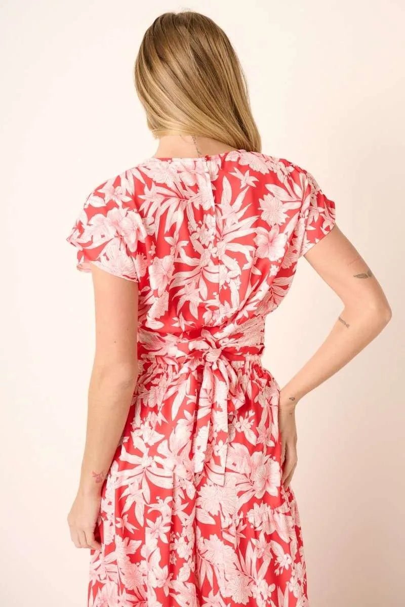 Mittoshop - Floral Cap Sleeve Top & Maxi Skirt Set in Coral Red & Pink