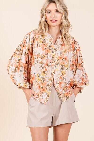 Mittoshop - Flower Print Batwing Blouse in Ginger