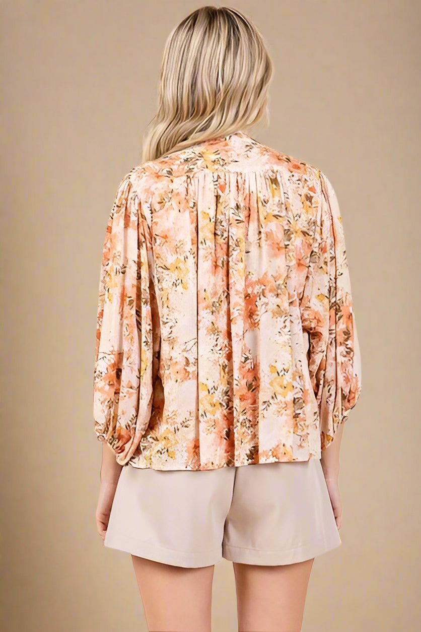 Mittoshop - Flower Print Batwing Blouse in Ginger