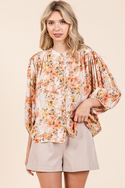 Mittoshop - Flower Print Batwing Blouse in Ginger