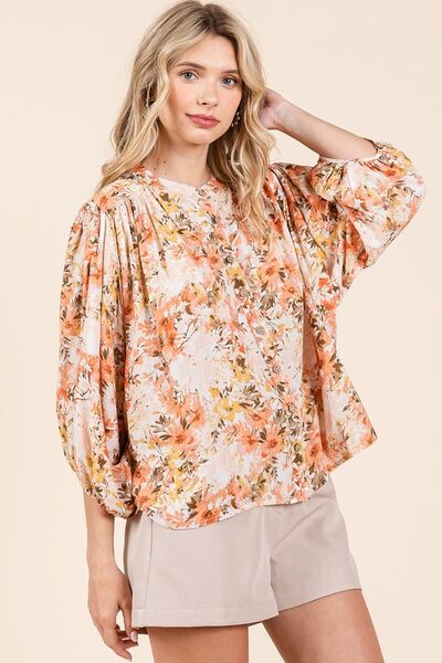 Mittoshop - Flower Print Batwing Blouse in Ginger
