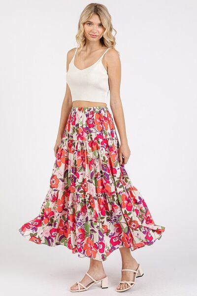 Mittoshop - Flower Print Midi Skirt in Coral