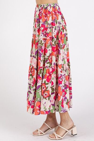 Mittoshop - Flower Print Midi Skirt in Coral