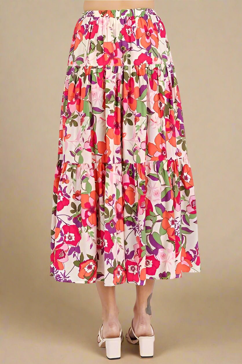 Mittoshop - Flower Print Midi Skirt in Coral
