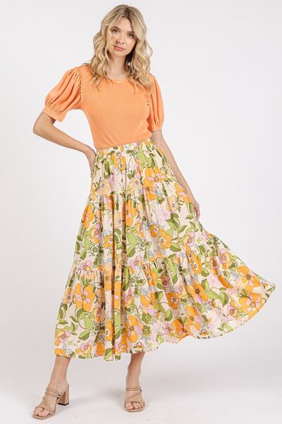 Mittoshop - Flower Print Midi Skirt in Tangerine