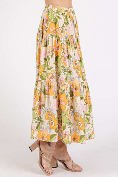 Mittoshop - Flower Print Midi Skirt in Tangerine