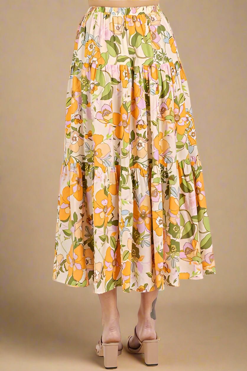 Mittoshop - Flower Print Midi Skirt in Tangerine