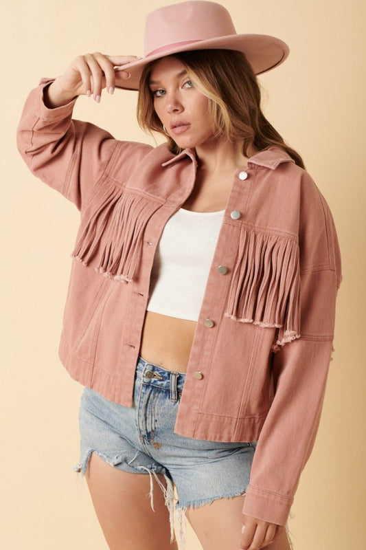 Mittoshop - Fringe Detail Twill Jacket in Dusty Blush