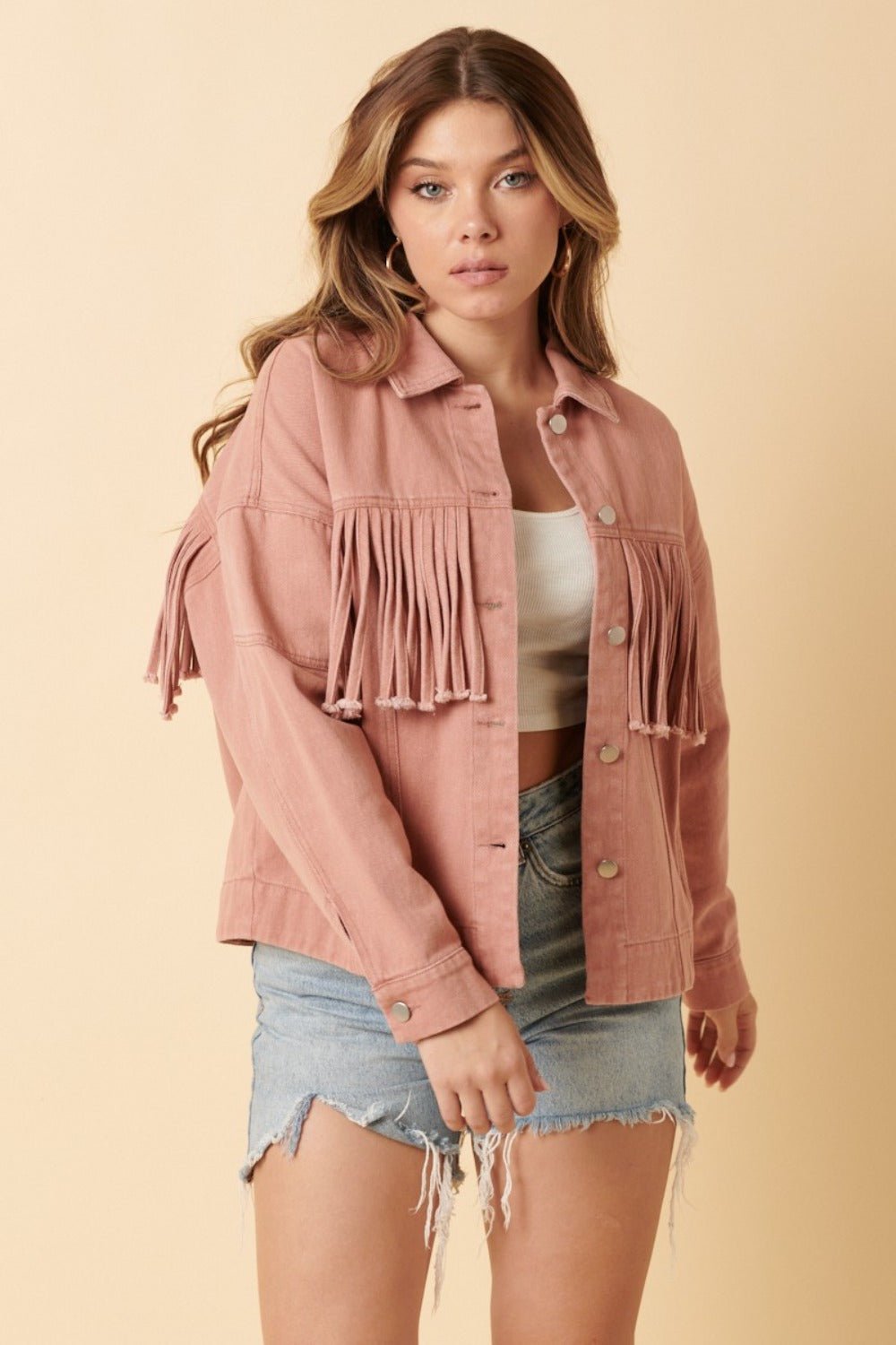 Mittoshop - Fringe Detail Twill Jacket in Dusty Blush