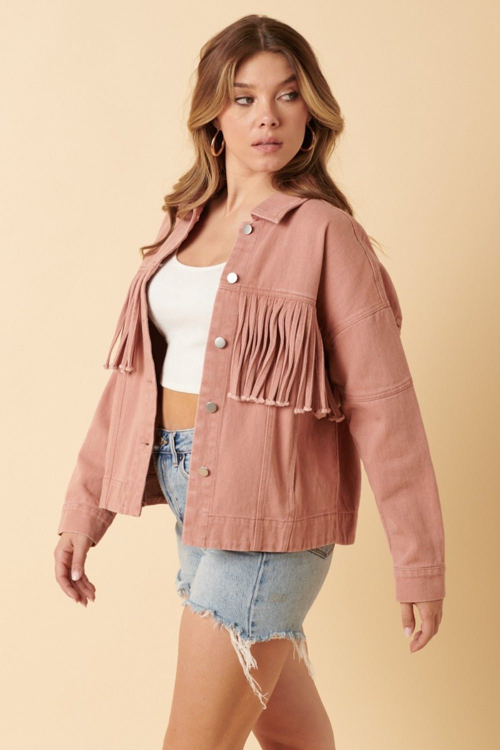 Mittoshop - Fringe Detail Twill Jacket in Dusty Blush