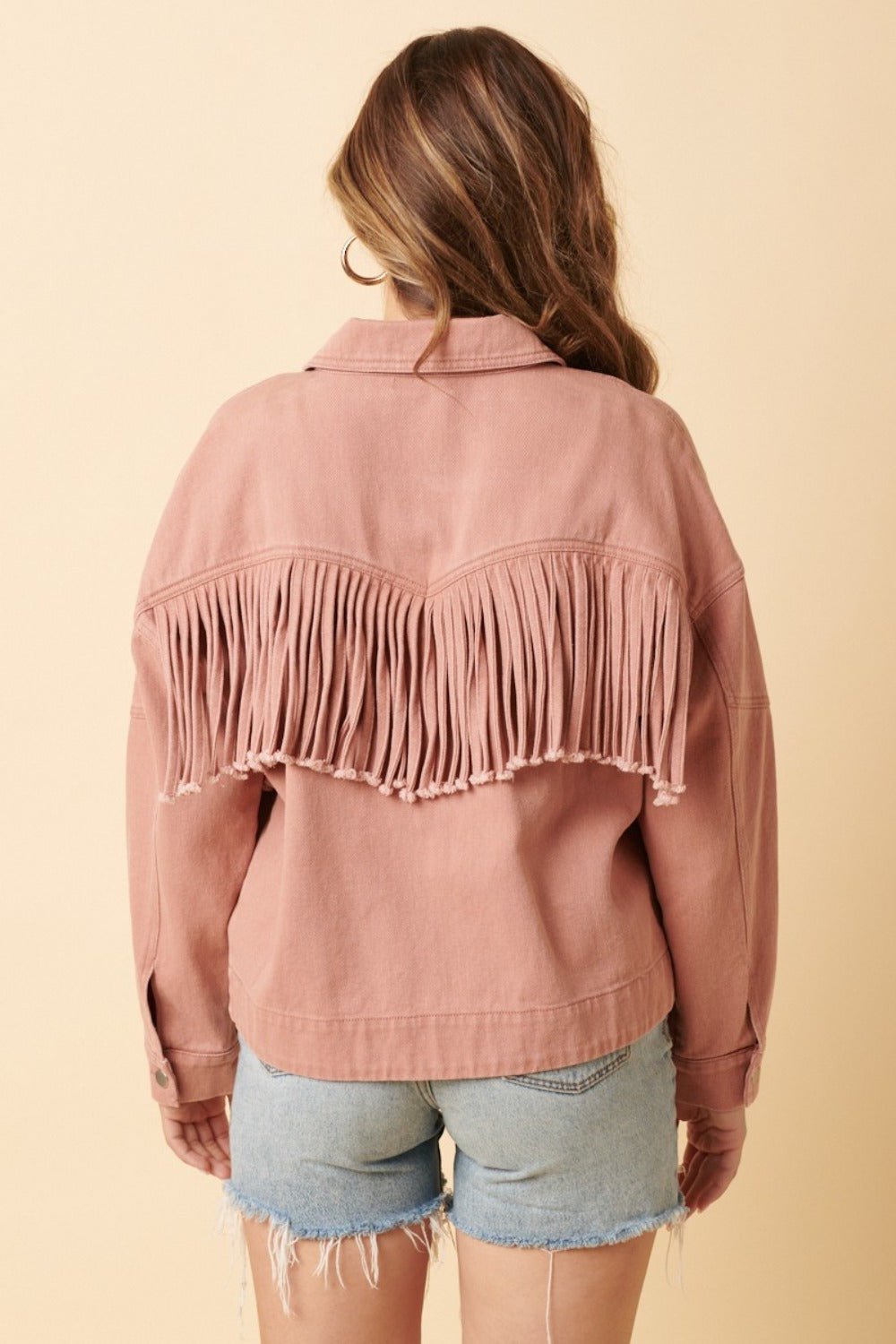 Mittoshop - Fringe Detail Twill Jacket in Dusty Blush