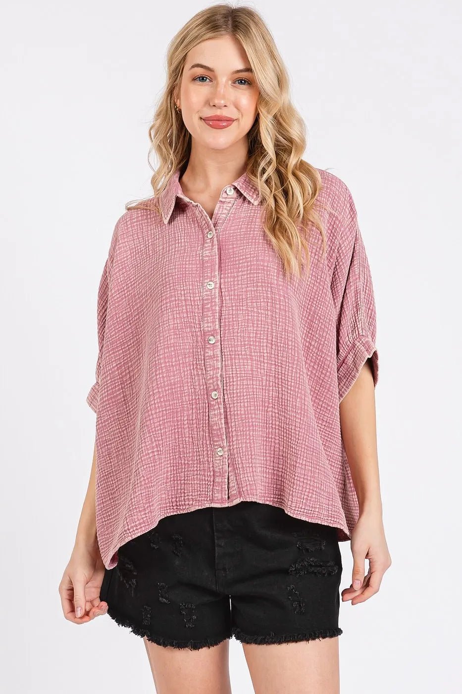 Mittoshop - Gauze Button Down Shirt – Washed Rosewood Pink