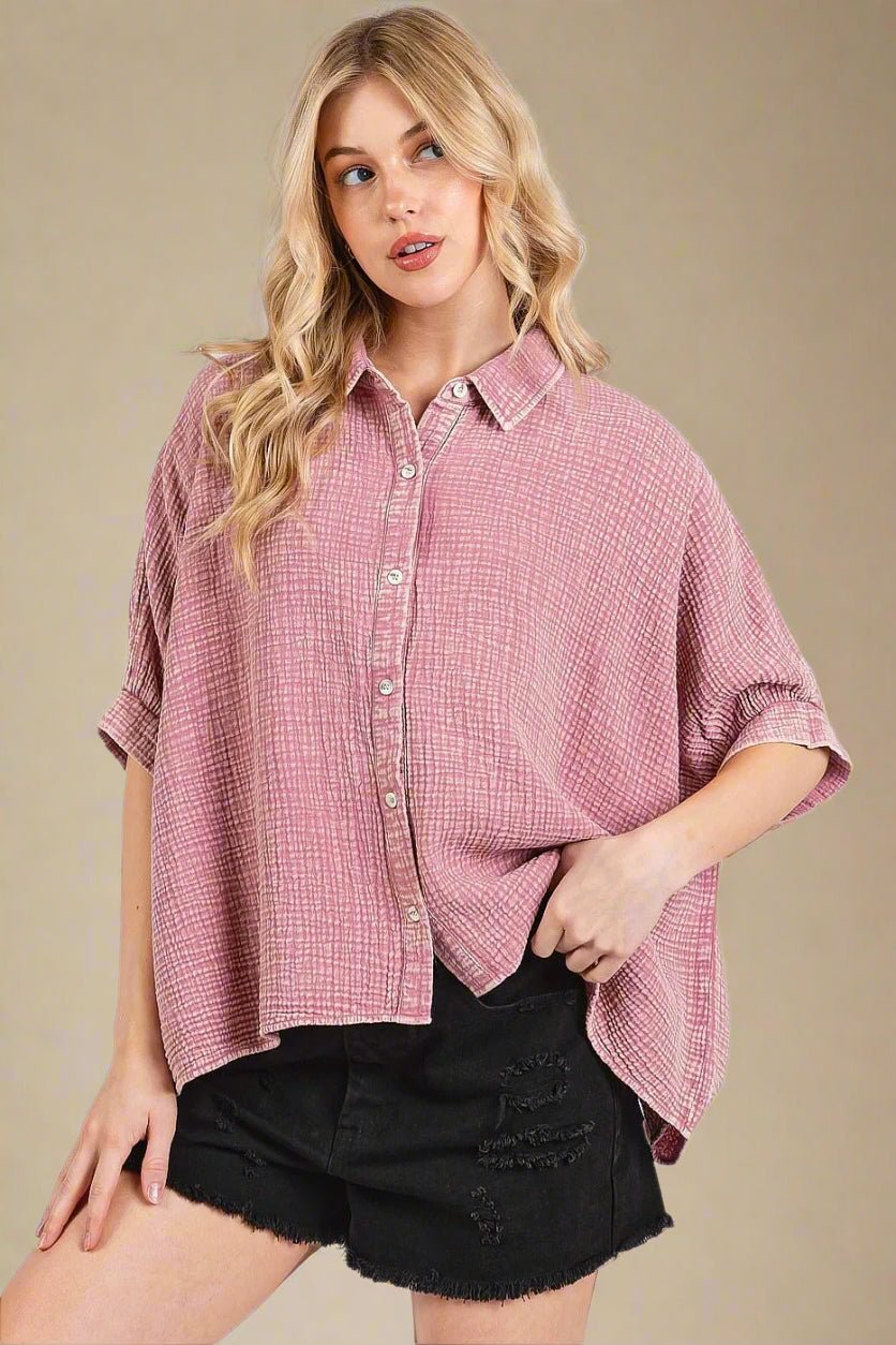 Mittoshop - Gauze Button Down Shirt – Washed Rosewood Pink