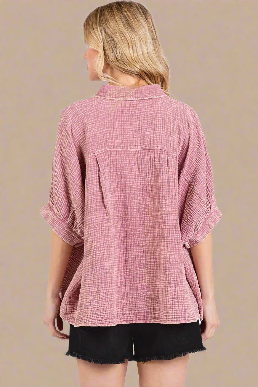 Mittoshop - Gauze Button Down Shirt – Washed Rosewood Pink