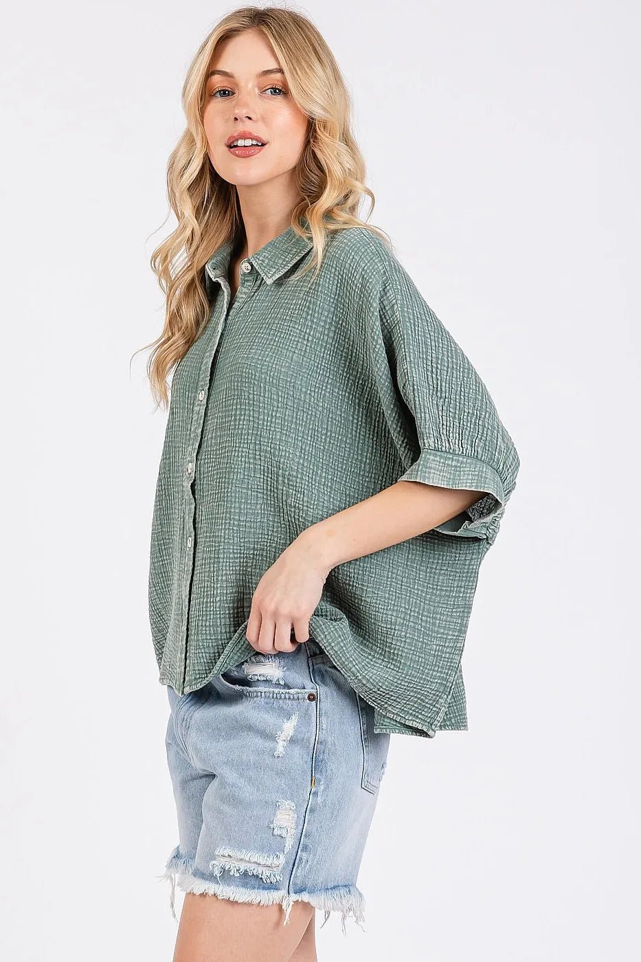 Mittoshop - Gauze Button Down Shirt – Washed Sage Green