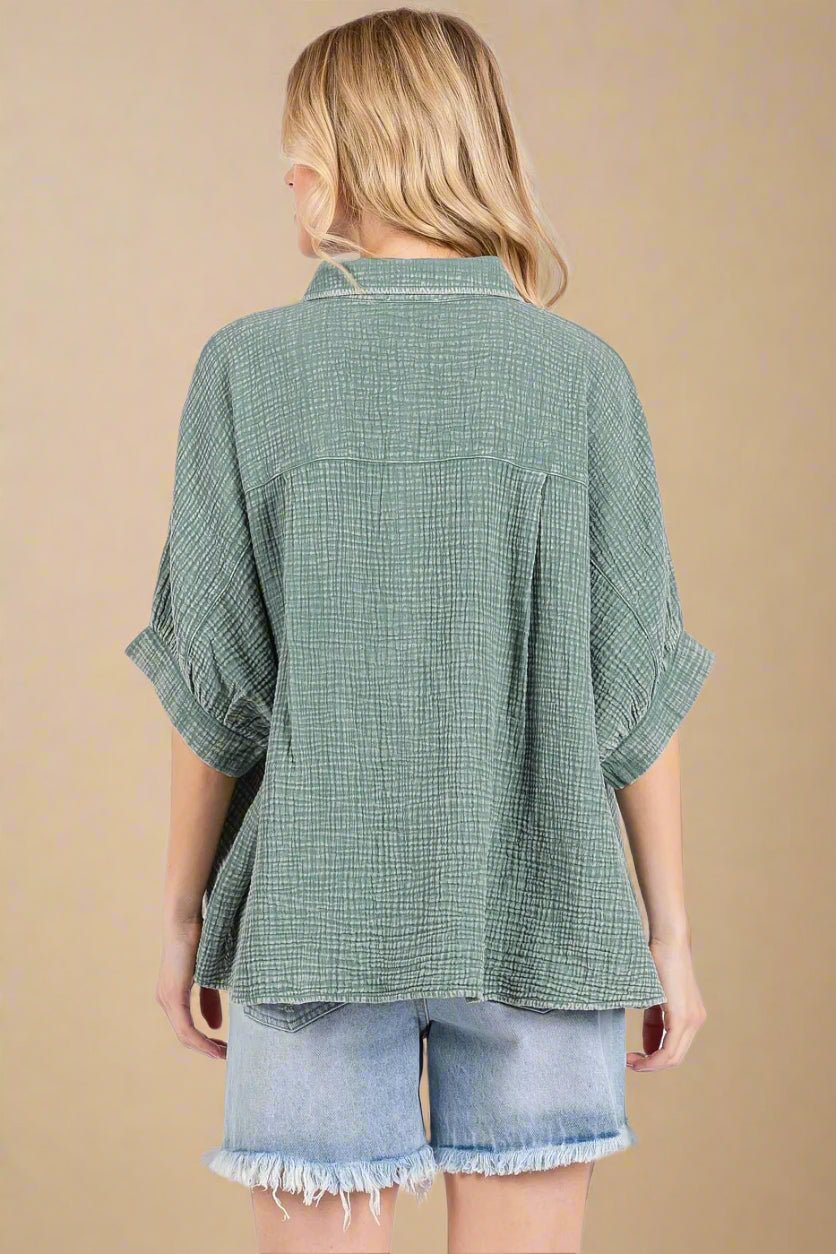 Mittoshop - Gauze Button Down Shirt – Washed Sage Green