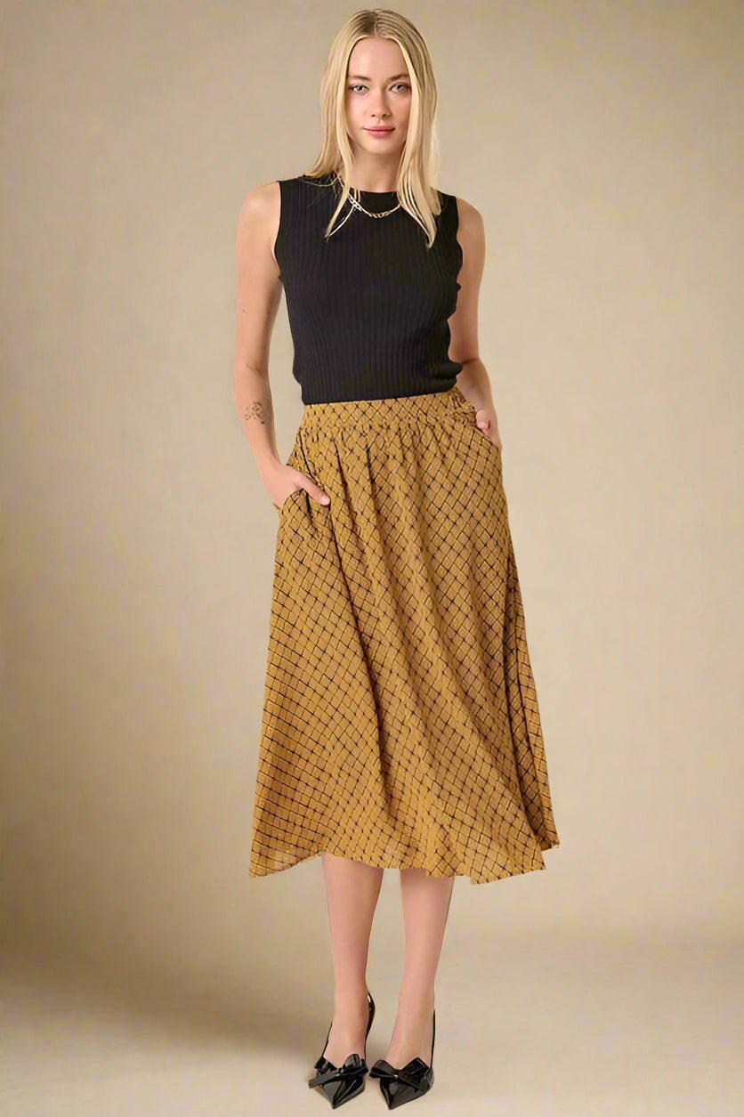 Mittoshop - Golden Printed Midi Skirt