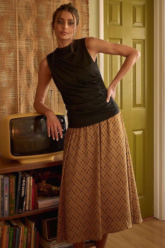 Mittoshop - Golden Printed Midi Skirt