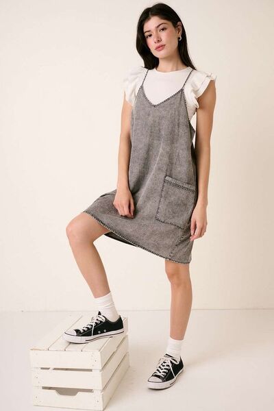 Mittoshop - Gray Wash Sleeveless Denim Mini Dress