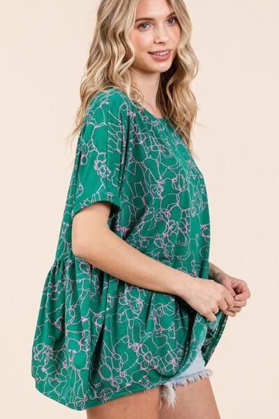 Mittoshop - Green Abstract Print Short Sleeve Top