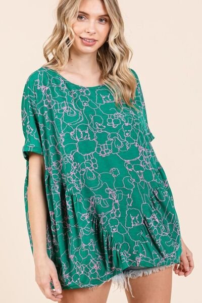 Mittoshop - Green Abstract Print Short Sleeve Top