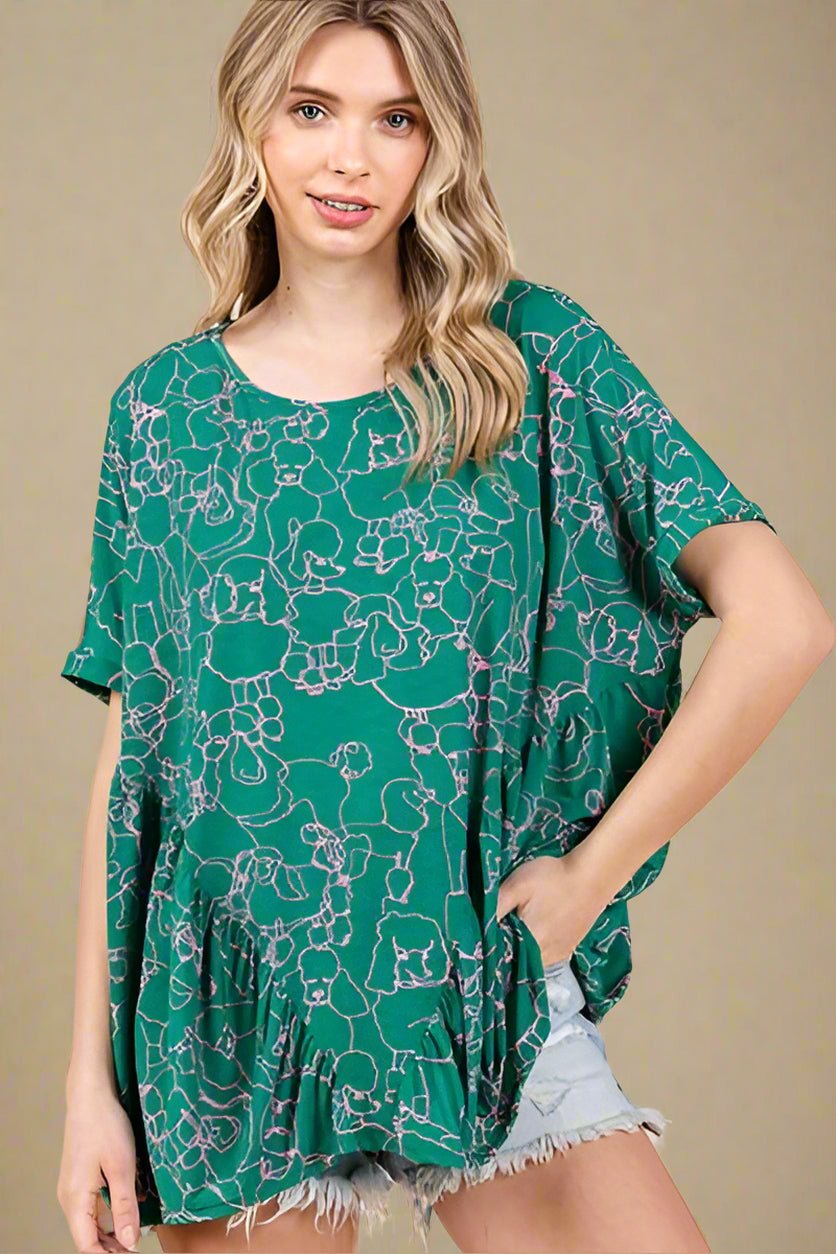 Mittoshop - Green Abstract Print Short Sleeve Top