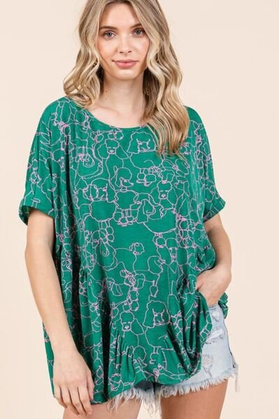 Mittoshop - Green Abstract Print Short Sleeve Top